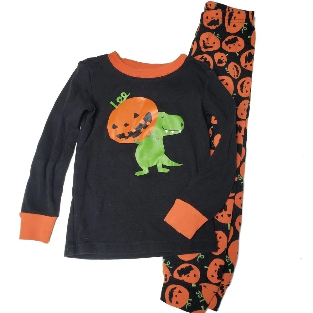 Gymboree Gymmies Pumpkin‎ Dino Pajama Set Toddler 4 Black Orange Halloween